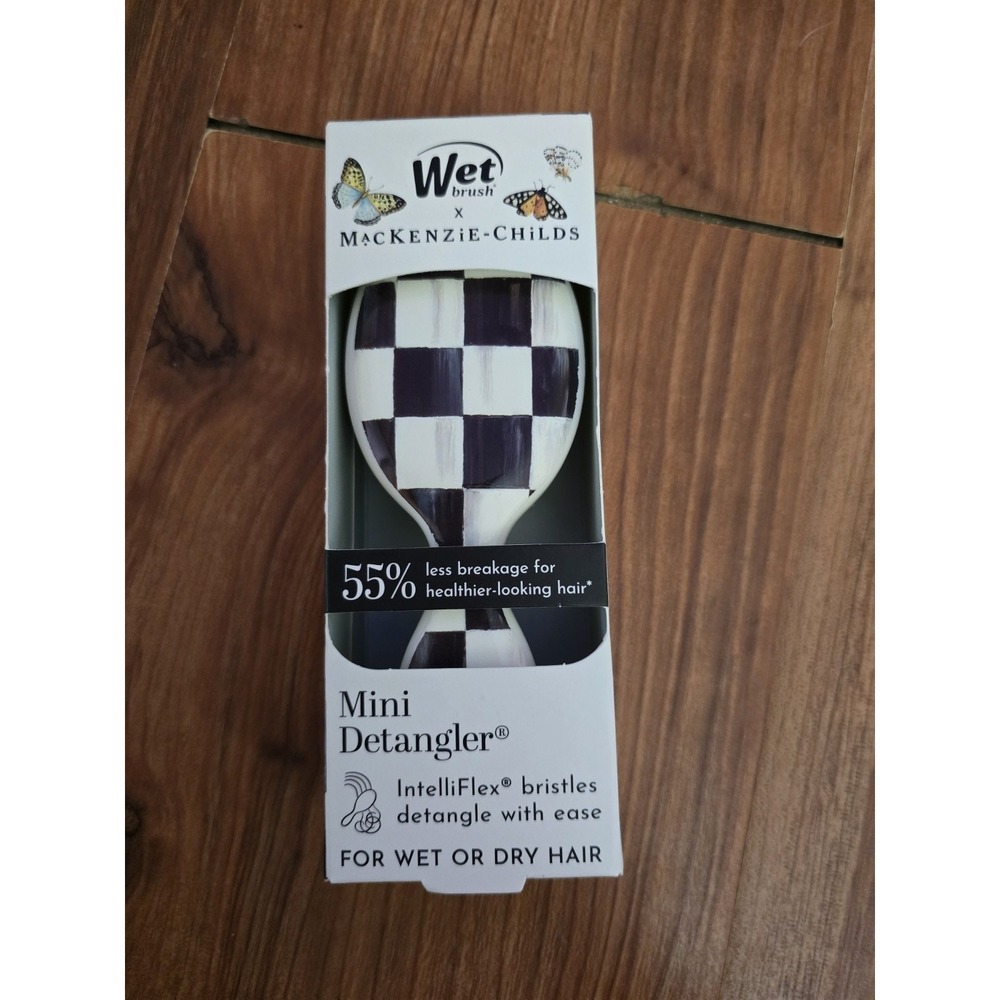 MacKenzie-Childs x Wet Brush Mini Detangler Hair Brush Courtly Check Black White